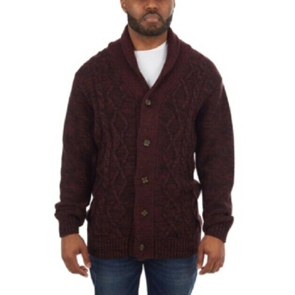 X-Ray Men's Shawl Collar Cable Knit Cardigan- Size 2XL